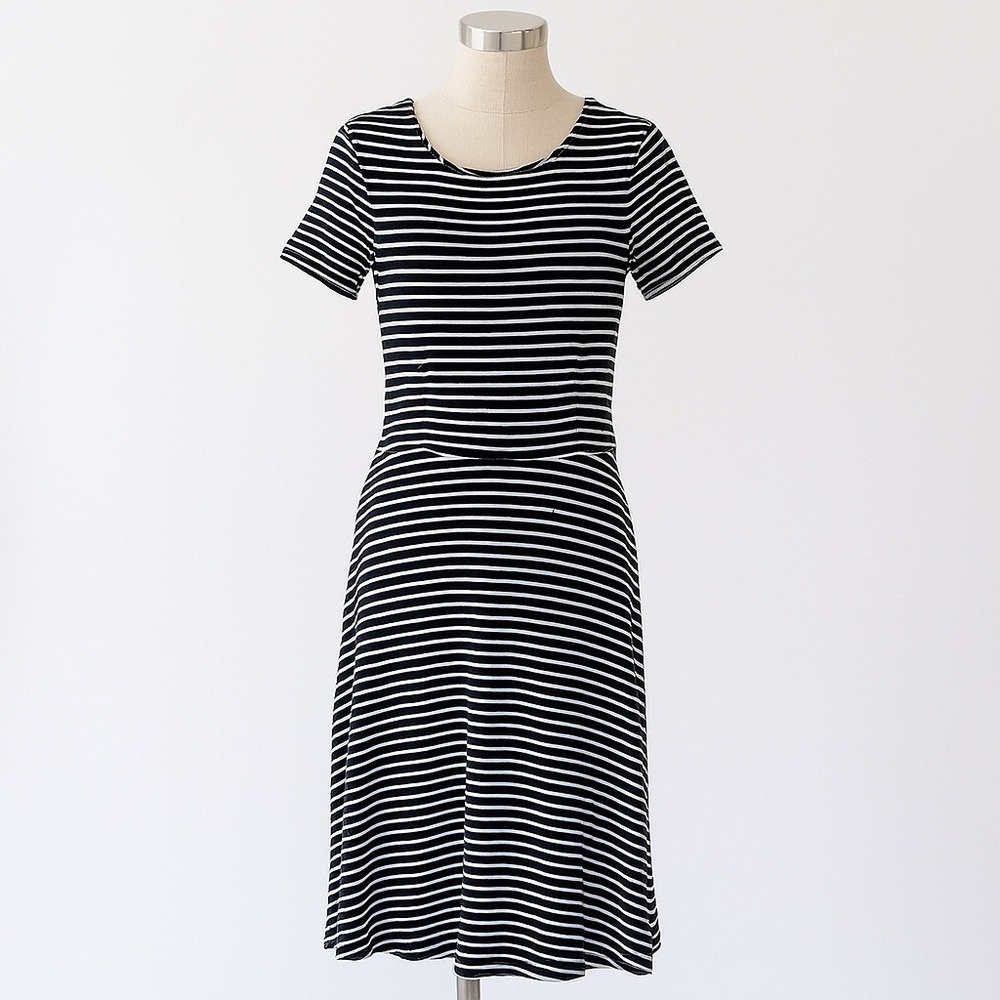 Madewell Dress Womens Medium Black & White Striped T-Shirt Stretch Mini Summer